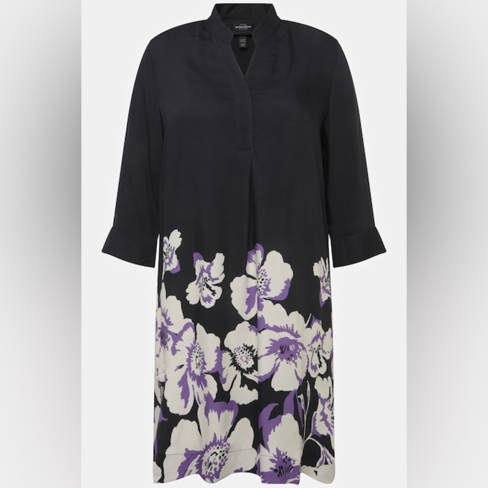 Ulla Popken Luxury Selection Black and Purple Floral Satin Tunic